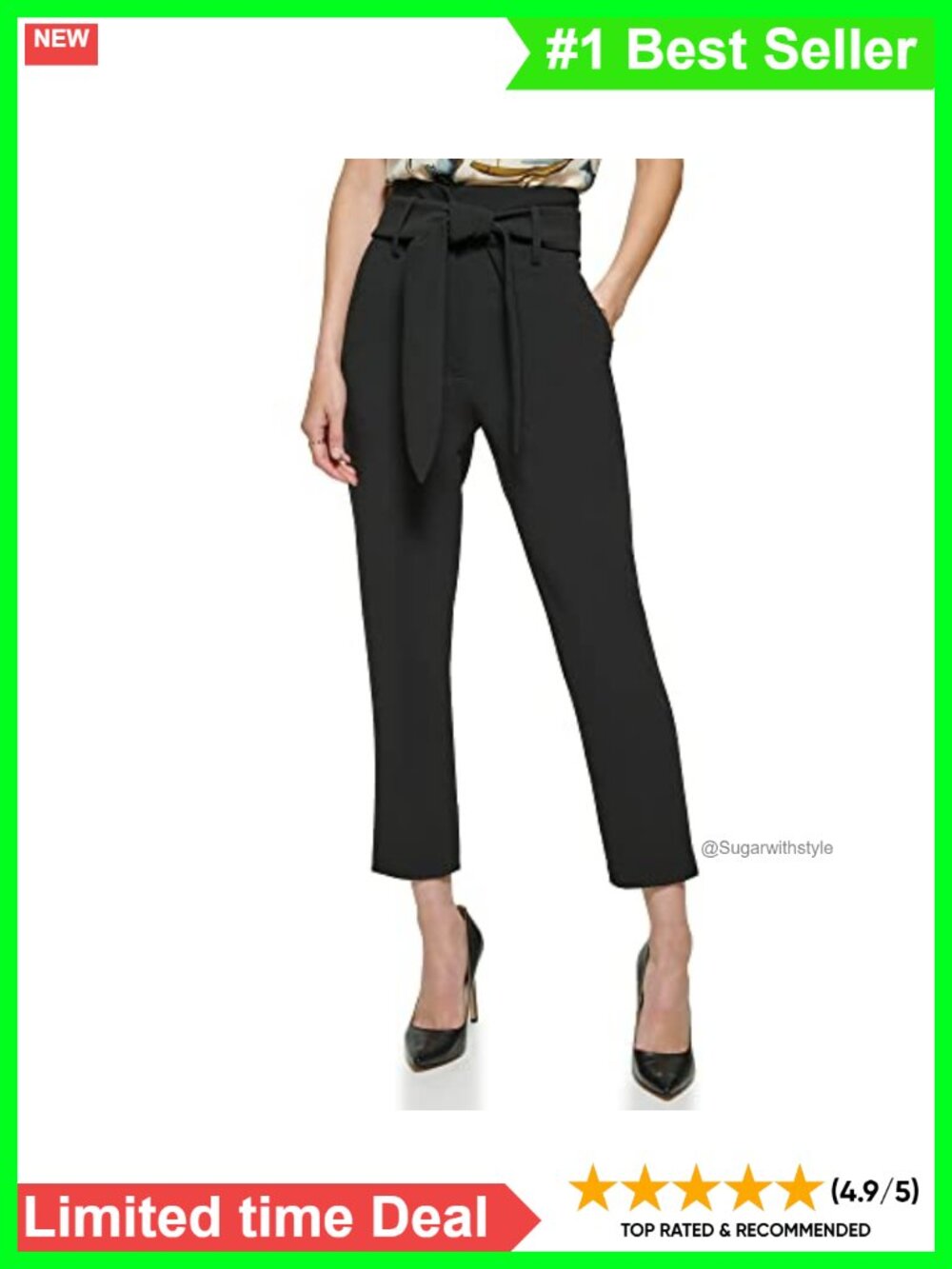High Rise Paperbag Waist Ankle Pants Flat Front Professional
